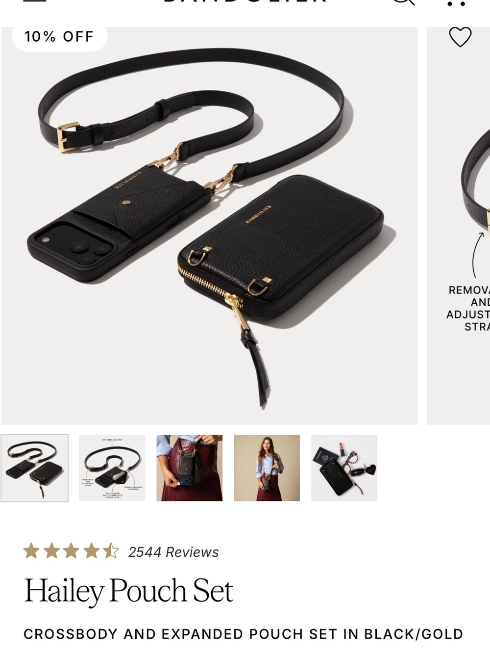 Bandolier Hailey Pouch Set Crossbody Phone Case in Black and Gold